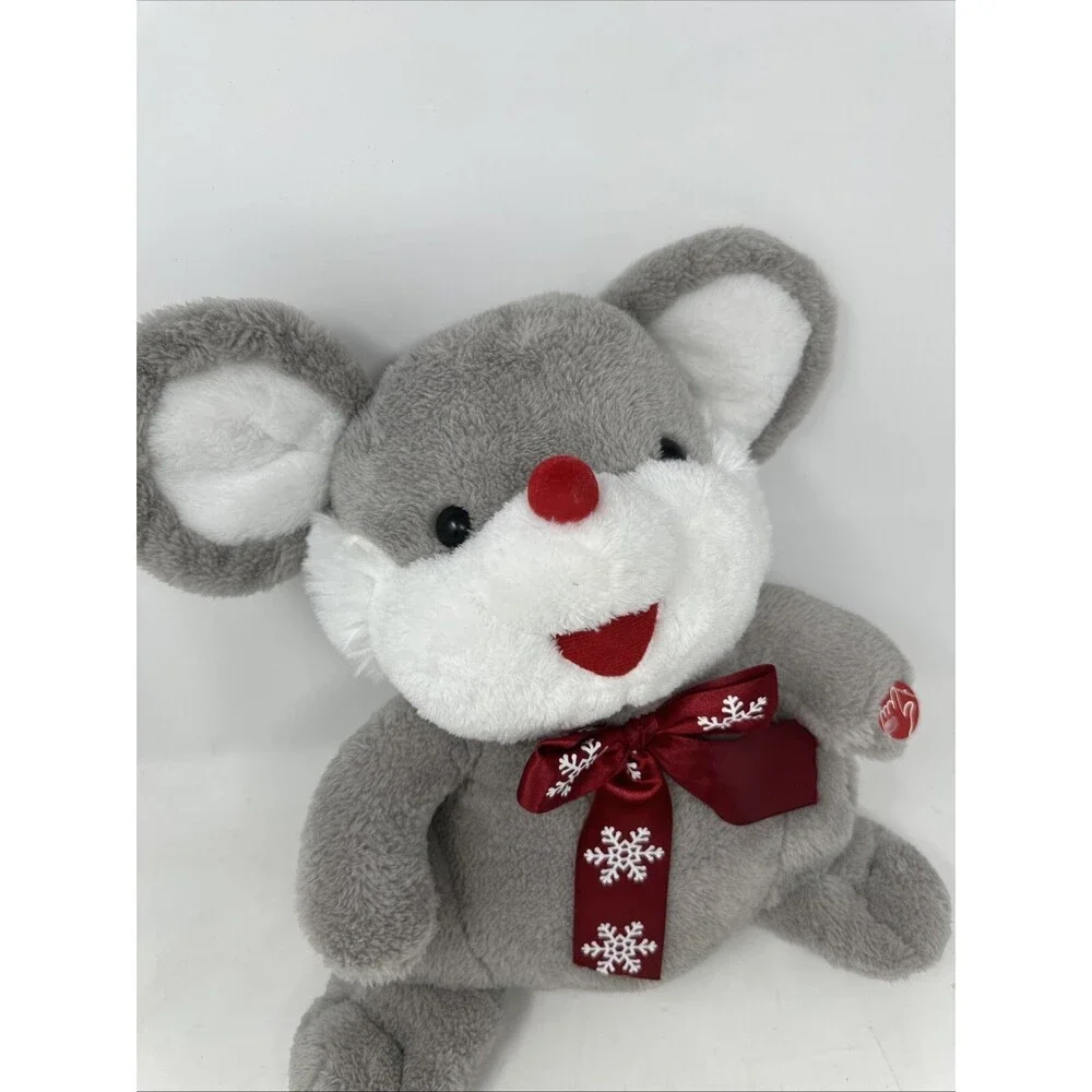Dan Dee Plush 14” Gray Mouse Christmas w/ Red Nose Snowflake Scarf